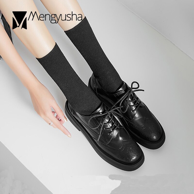 Zapatos Oxford con cordones para mujer, puntera redonda sólida, braguitas de costura, zapatos de piel sintética, zapatos planos informales de tacón grueso para mujer