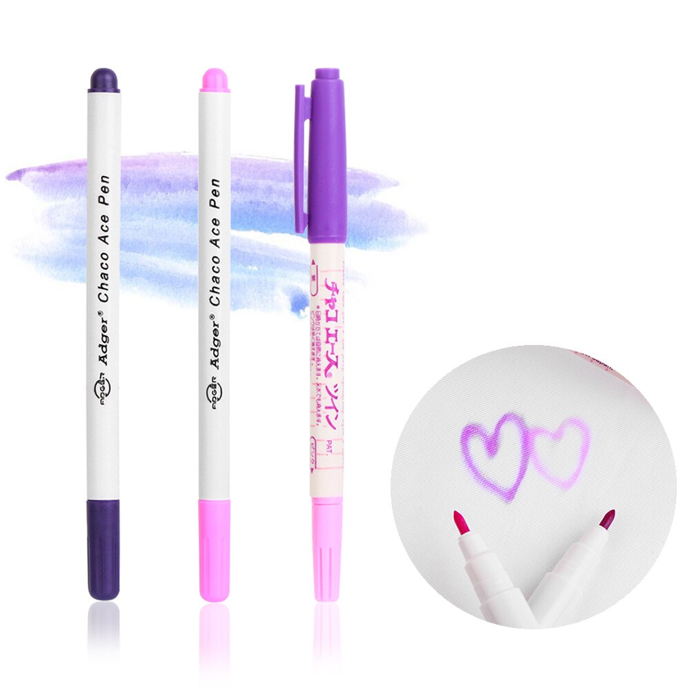 3 stijlen Uitwisbare Pen Water Oplosbare Stof Marker Pen Dubbele Hoofd Verdwijnen Automatisch Stof Marker Pen Art Accessoires