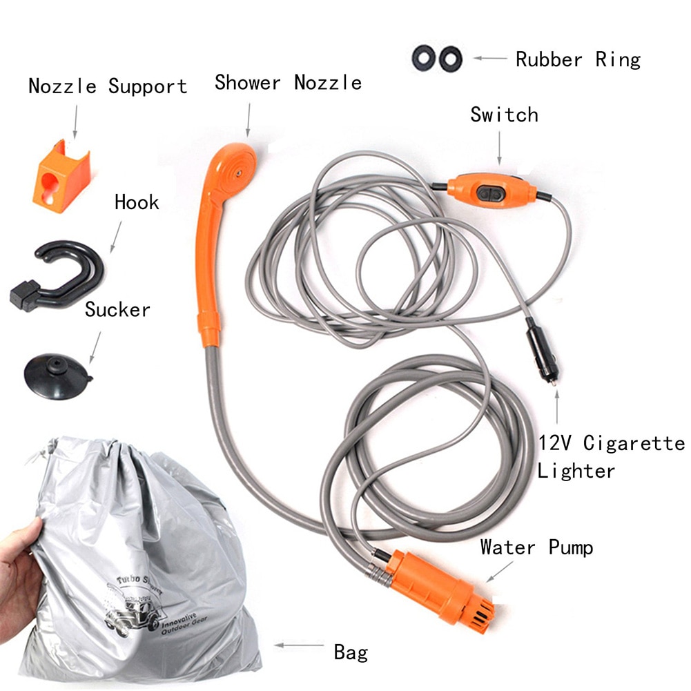 3 Kleuren 12V Elektrische Auto Plug Outdoor Camper Caravan Van Camping Reizen Douche Auto Caravan Wandelen Reizen Douche Pomp pijp Kit