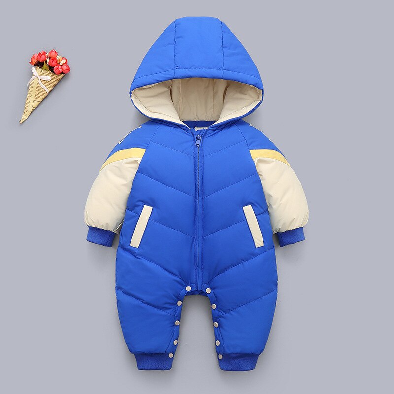 Baby Clothes Winter born Overalls Infant Duck Down Snowsuit Boys Girls Warm Thick Jumpsuit Hooded Outfits Baby Snow Romper: Blue / 3T