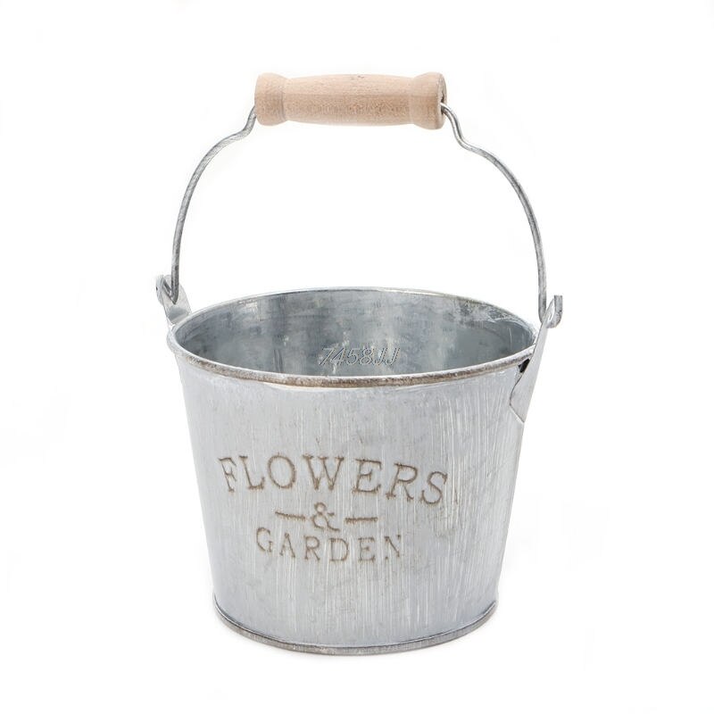 Vintage galvaniserad metall järn blomma trädgård shabby vas kruka fat planter dekor skrivbordet blommor vas för heminredning: 2