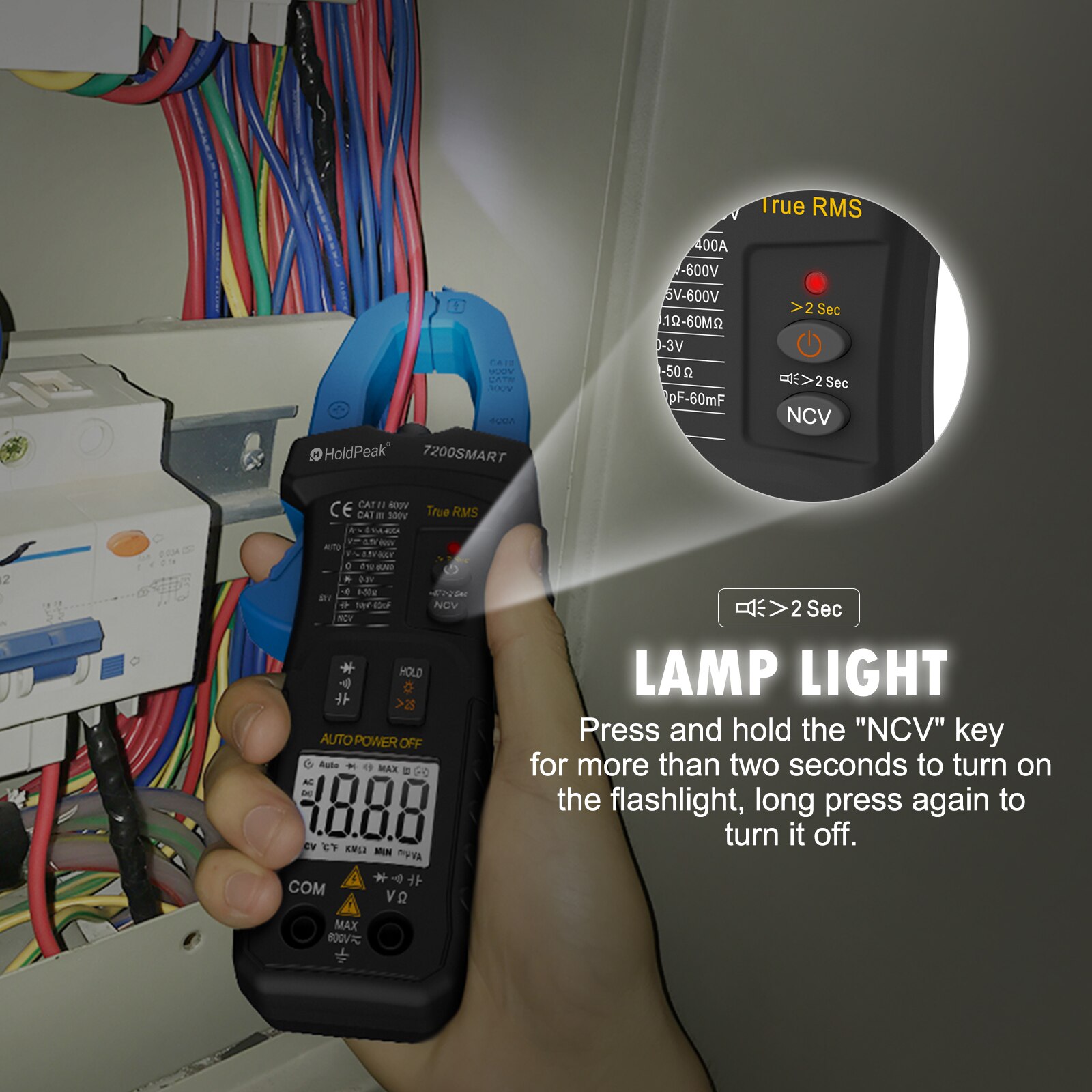 Digital Clamp Multimeter HP-7200Smart,TRMS 6000 Counts Clamp-on Avometer AC&amp;DC Voltage Current DMM Test Meter,Auto Range meter