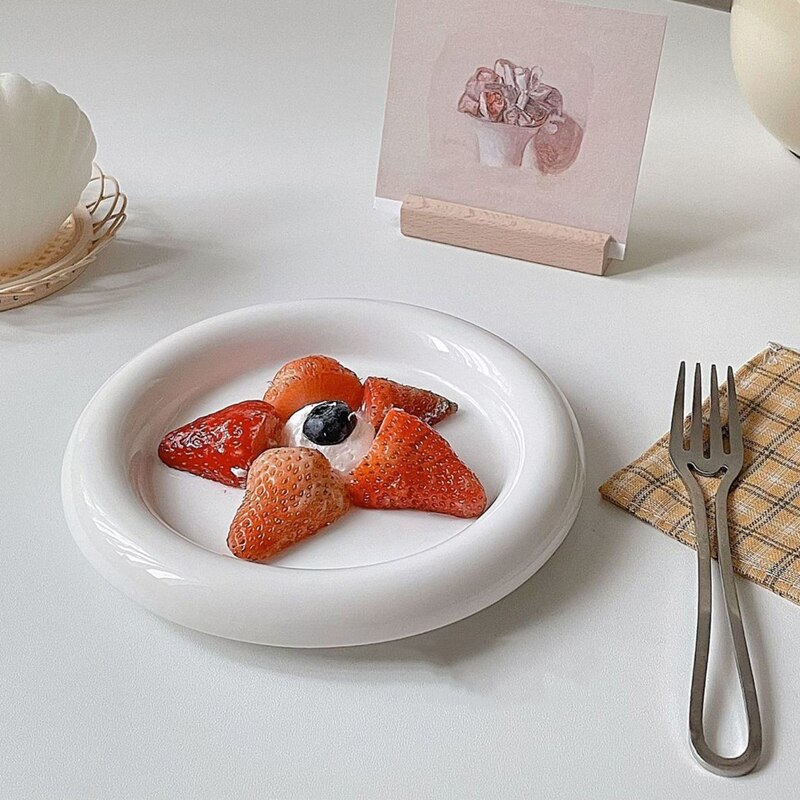 Chubby Porcelain Dessert Salad Plates Dinner Round Flat Plates for Steak Pasta Pizza Ceramic Unique Dinnerware
