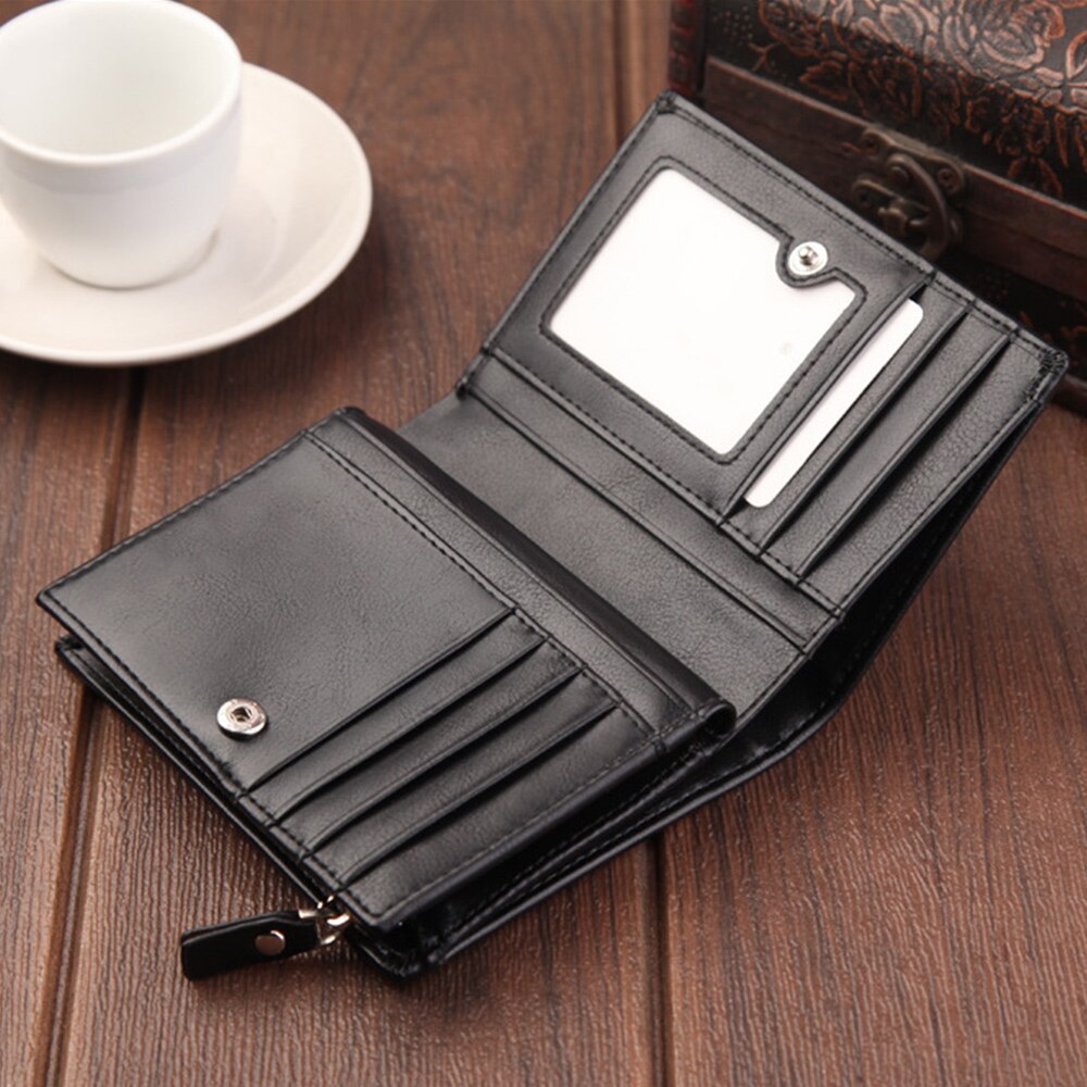 Men's Wallets Classic Short Card Holder Male Purse High Wallet With Zipper Large Capacity PU Leather Bag