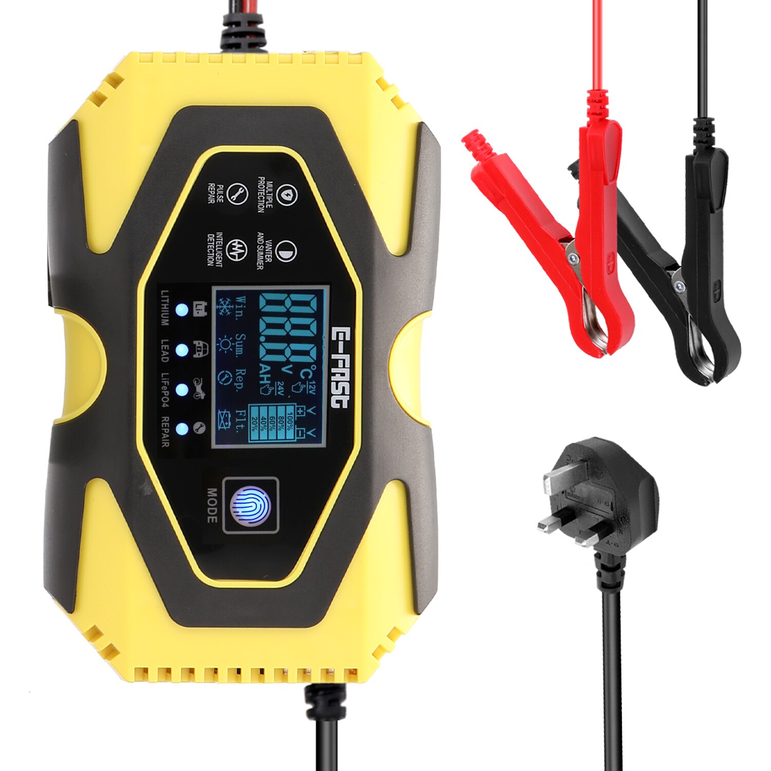 12V6A-24V3A Automatic Pulse Repairing Battery Charge Device for Lithium Leadacid LiFePO4 Batteries Digital LCD Display: UK Plug