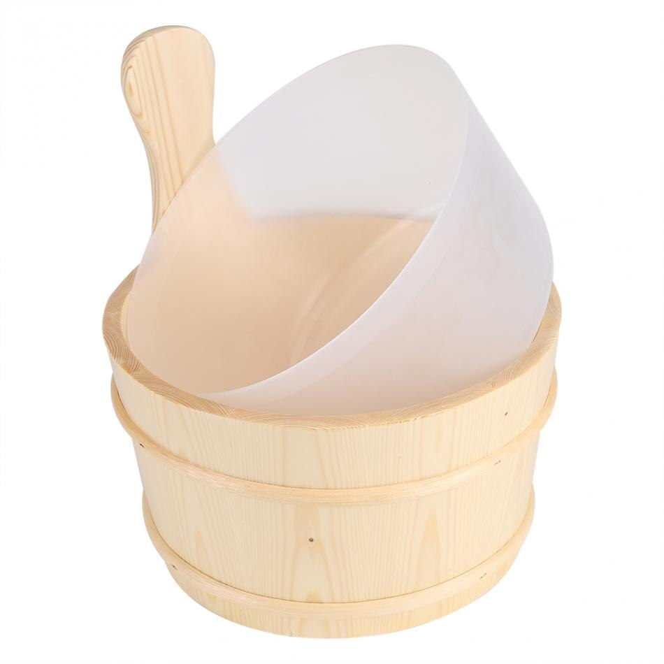 Bøtte med plastforing baderom naturlig tre bøtte øse sett for sauna spa bad tilbehør badstue bøtte