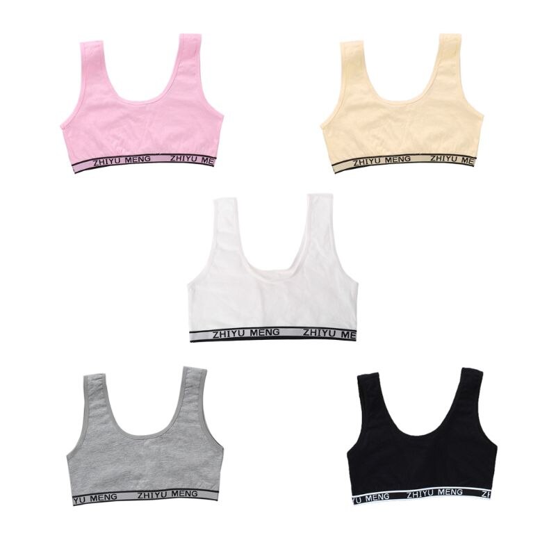 Kinderen Katoen Sport Training Beha Ondergoed Effen Kleur Letters Gedrukt Scoop Hals Tiener Puberteit Meisje Draadloze Bralette Vest