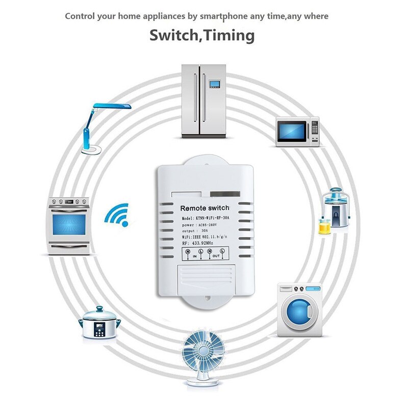 KTNNKG – interrupteur relais Wifi haute puissance 30A, 110-220V, 433MHz, pour chauffe-eau, sans fil, contrôle via application, pour maison intelligente