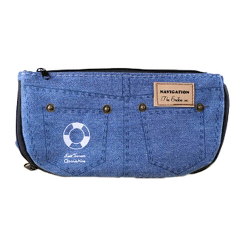 Jean azul bolsa de maquiagem feminina denim lona bolsa de telefone para viagens senhoras bolsa de cosmética feminina: Light blue