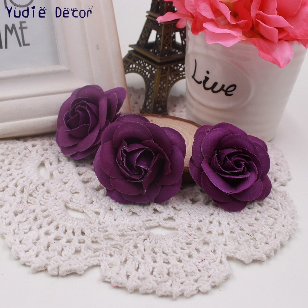 10 Stks 5 cm Zachte Zijde Mooie Rose Voor Bruiloft Thuis Kerst Decoratie Kunstmatige Fowers Craft DIY Hoeden Kleding Accessoires: Deep Purple