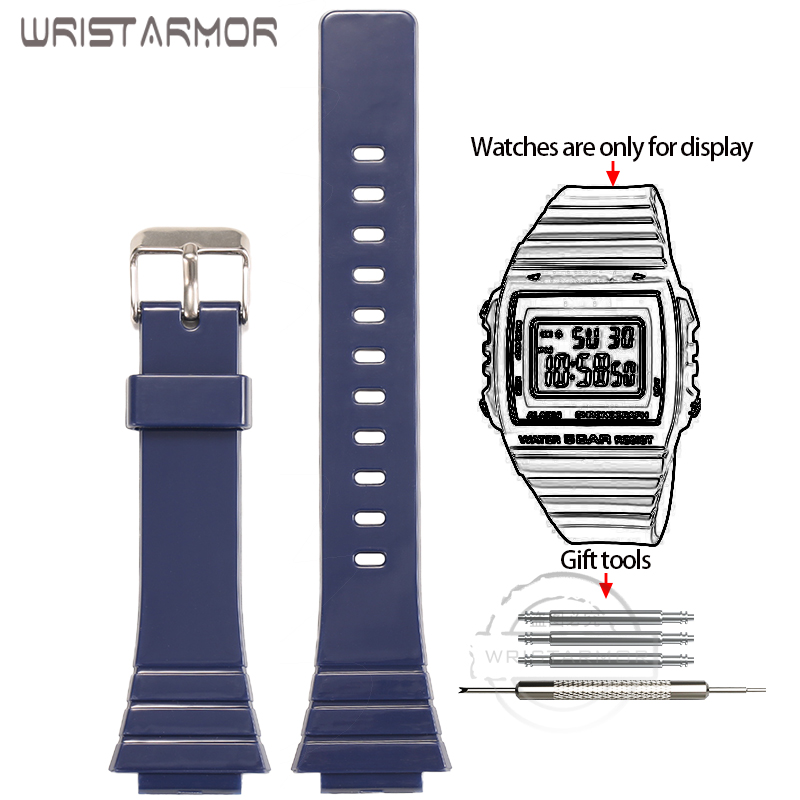 Harz-Uhrenarmband für Casio W-215H W215H W-217H F105W F108WH Uhrenarmband Ersatzarmband 18 mm Gummiarmband: Dunkelblau Schwarz