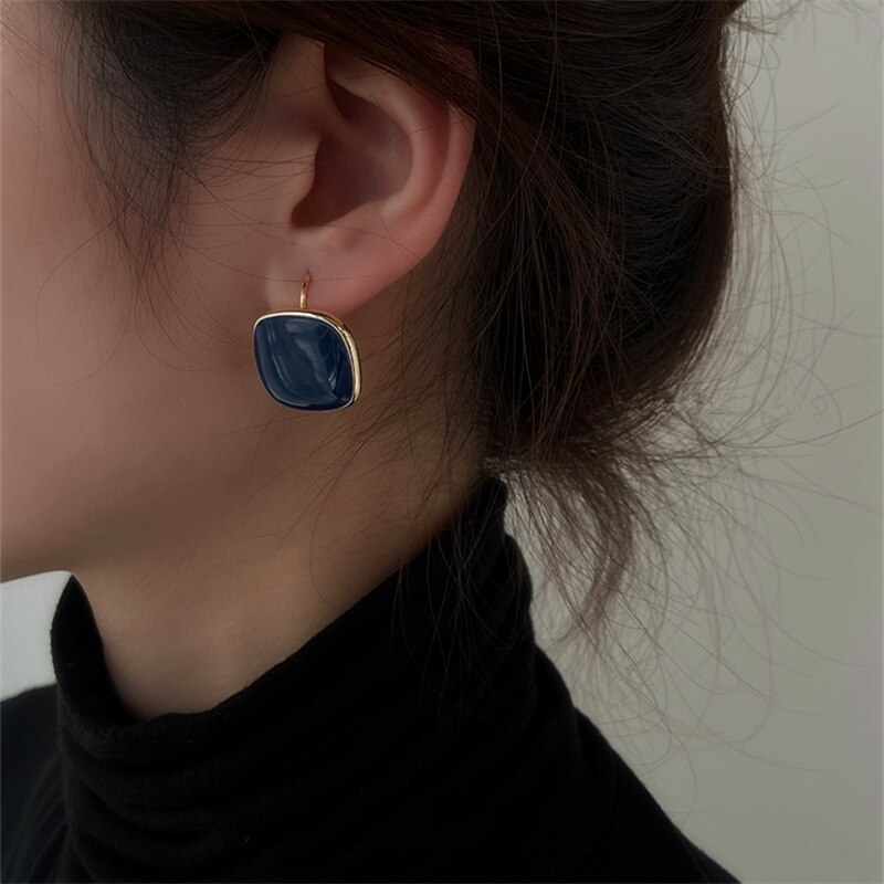 Huanzhi 2020 novo metal gotejamento esmalte geométrico quadrado brincos do parafuso prisioneiro retro ouro na moda para as meninas do casamento jóias de viagem