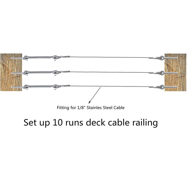 1/8 Cable Railing Kits for Wooden Post 316 Stainless Steel Closed Body Jaw Turnbuckle Pine Lag Screw Eye Screw