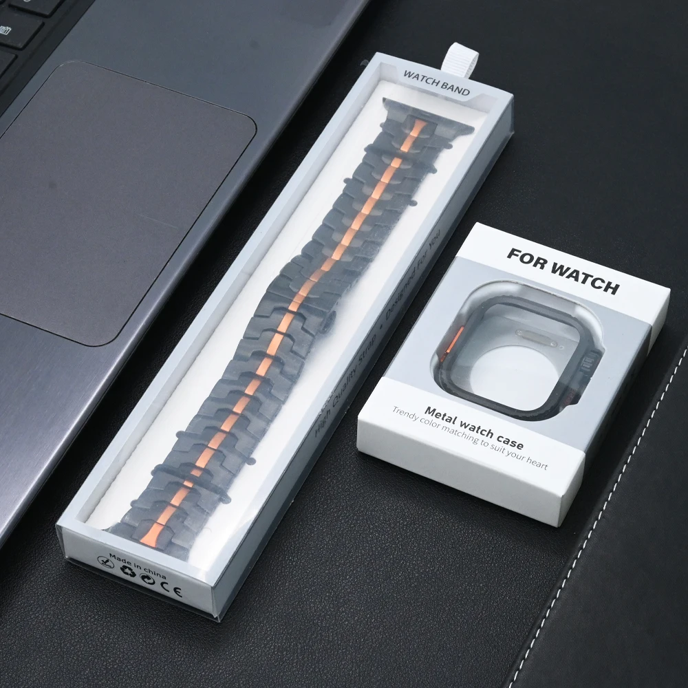 Roestvrij stalen band voor Apple Watch-band 49 mm 46 mm 45 mm 44 mm Vlindergesp Link-armband + kast Iwatch 10 9 8 7 6 5 Se Ultra