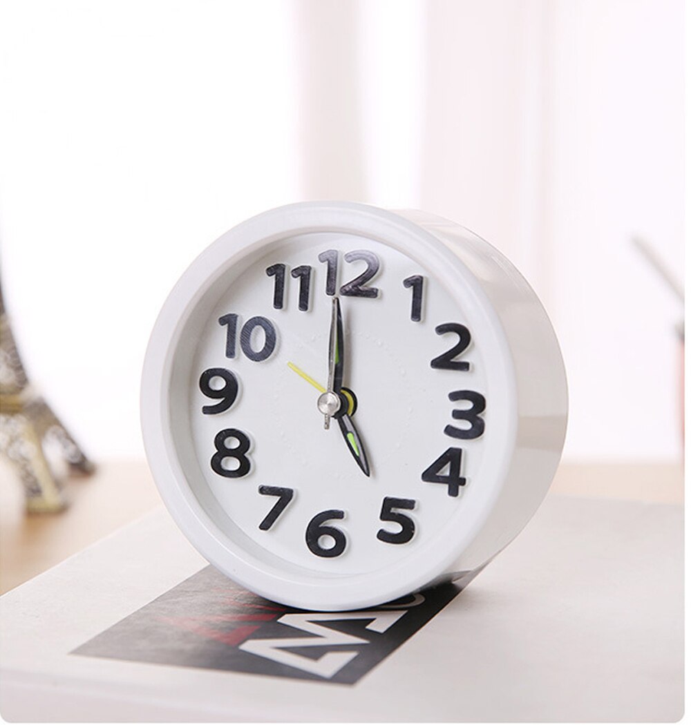Mini Square Round Small Bed Alarm Clock Compact Travel Clock Portable Black &White Children Student Desk Watch Clock Home: YL1032-Round-White