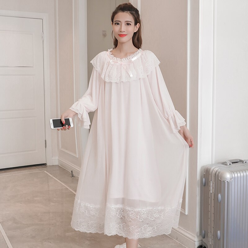 Vestido de noche de maternidad de princesa para mujeres embarazadas, camisón Sexy de encaje de algodón blanco de gran tamaño, ropa de dormir suelta para embarazo