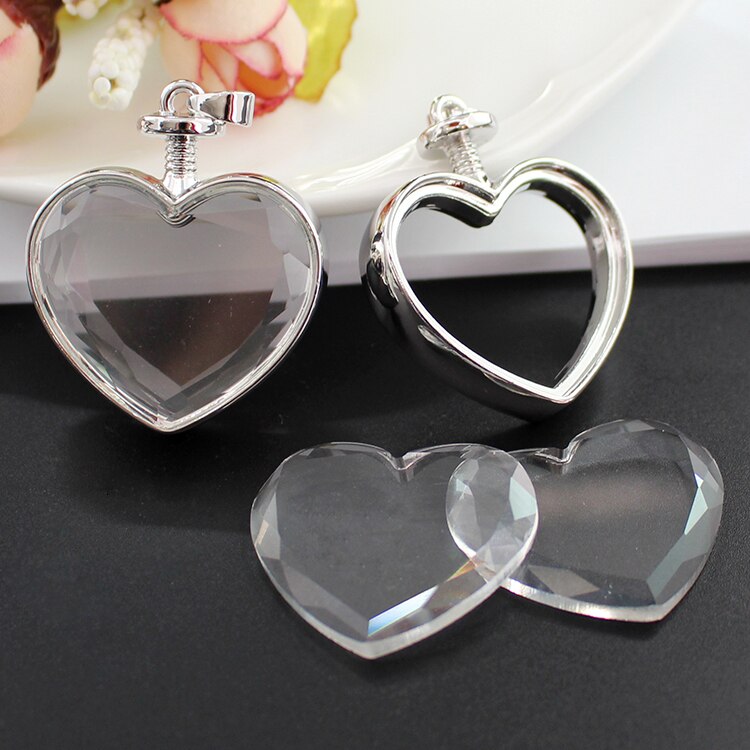 2PCS Medaillon Basis Einstellung Fit Mit 25mm Glas Cabochon Anhänger Diy Schmuck Finden Medaillon Halskette Anhänger: Heart Silver