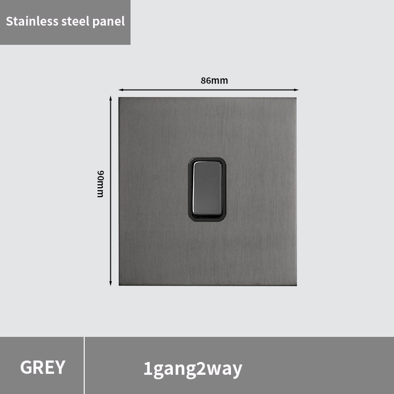 Grijze roestvrijstalen metalen wandpaneel met lichtschakelaar, 2 -weg universeel stopcontact (europa, vk, frankrijk), type c-opladerpoort: Beige