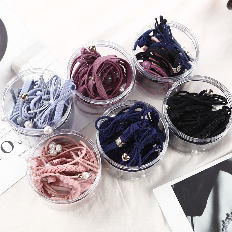 12-Pieces Girls Pink Hair Rope Hairband Korean-Style Headwear Set Hair Tie Rubber Band Hair Rope Boutiques