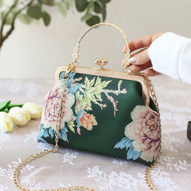 Vintage Tas Bloem Tassen Chain Handtassen Portemonnees Retro Lock Shell Kleine Vrouwen Schoudertassen Tas: women bag 1