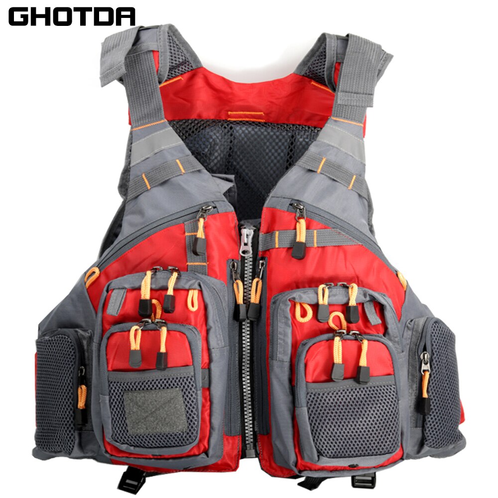 Chaleco de pesca con múltiples bolsillos, ropa flotante, Reflector de visión nocturna transpirable, salvavidas para pesca, barco de navegación, Kayak