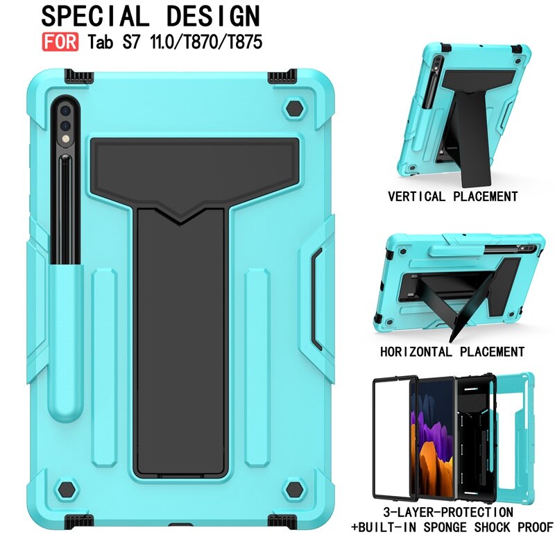 For Samsung Galaxy Tab S7 S 7 T870 T875 11 inch Case Kids Safe Hybrid Stand Full Body Silicon Hard Plastic Kickstand Cover Funda: Green Black