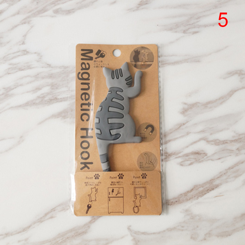 Cat Shape Magnetic Wall Mount Keys Hook Fridge Magnet Hanging Hook Door Decor B88: Gray veins 	cat