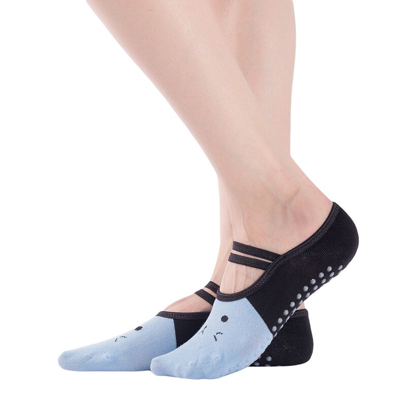 Bandage yoga sokker til kvinder skridsikre gulvsokker hurtigtørre backless pilates ballet sokker kat print sportsbeklædning tilbehør: Lyseblå