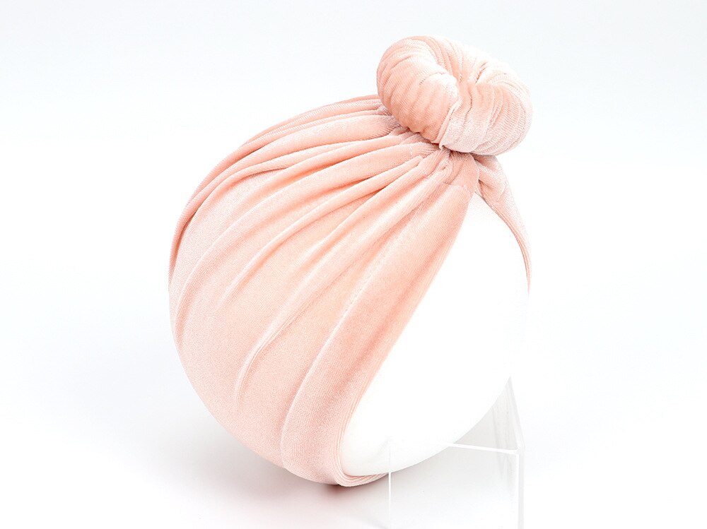 Nyfödd sammetsnäckor hatt stora munkar flickor mössa sammet indisk hatt bebis keps fotografi rekvisita turban hatt babytillbehör: Ljusrosa