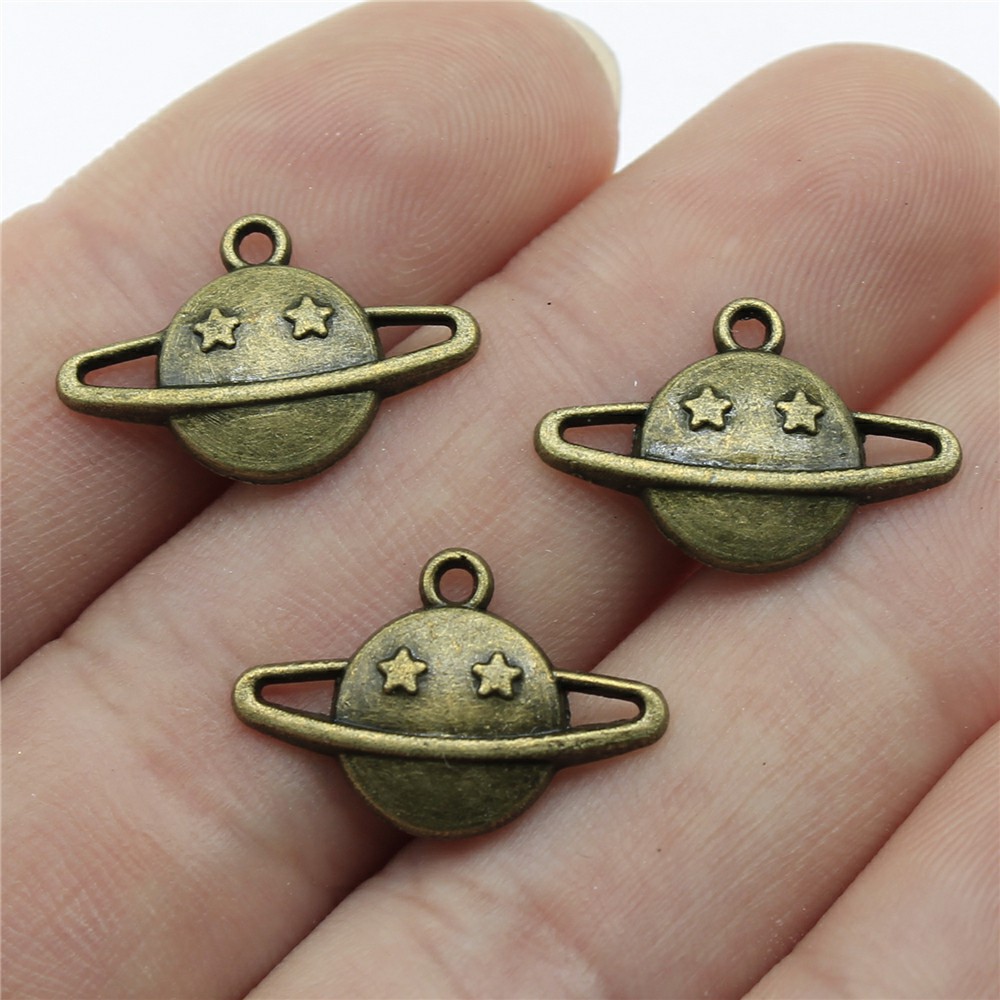 20pcs Saturn Planet Spark Star Solar System Saturn Universe Planet Charms For Jewelry Making: 19x13mm-Bronze