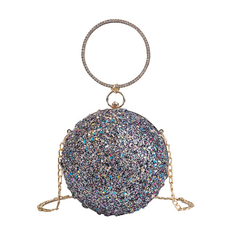 Women Evening Day Clutch Colorful Crystal Diamonds Round Ball Shaped Clutches Lady Handbag Wedding Purse Chain Shoulder Bag: Gray