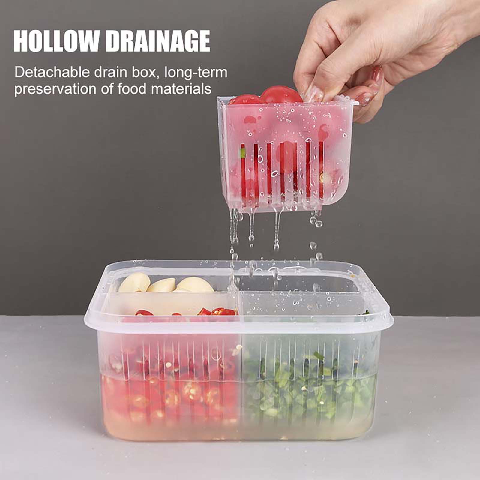 Drain Sealed Ginger Container Crisper Debris Fridge Storage Boxes Tray Refrigerator Organizer Kitchen Fridge Storage Box: Red