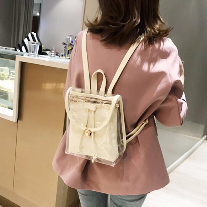 Mochila transparente de PVC de para mujer, mochila transparente de Color caramelo para chicas adolescentes, mochila escolar de jalea Linda