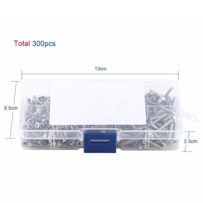 300Pcs Flat Head Hexagon Socket Screw Bolt Nut Matching Tool Fastener Hardware
