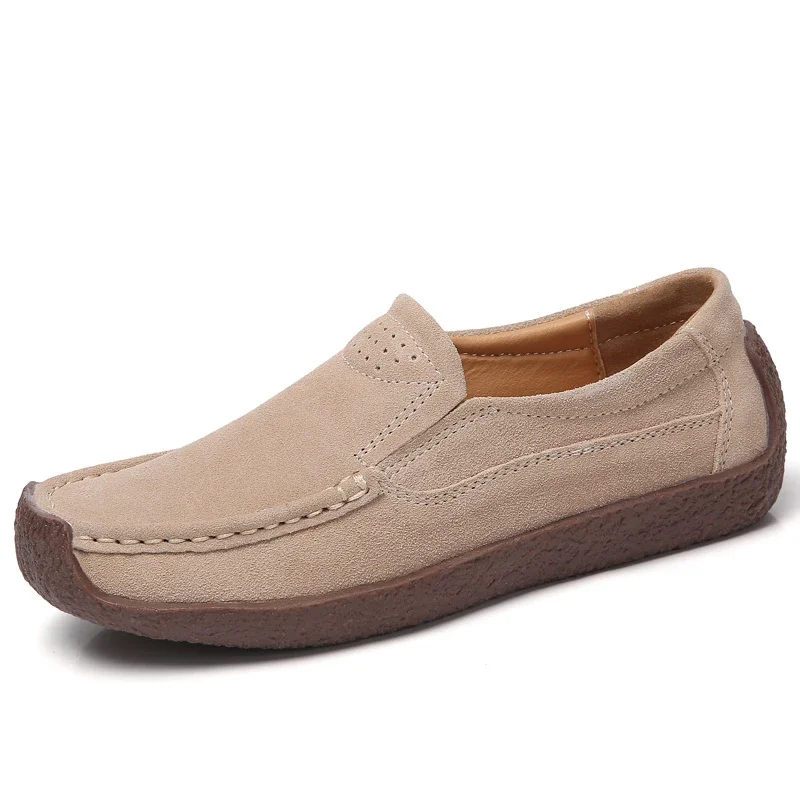 Comode scarpe Casual da donna in pelle scamosciata alla moda e leggere scarpe Casual scarpe da guida traspiranti con maniche scorrevoli per le donne: Argento / 36