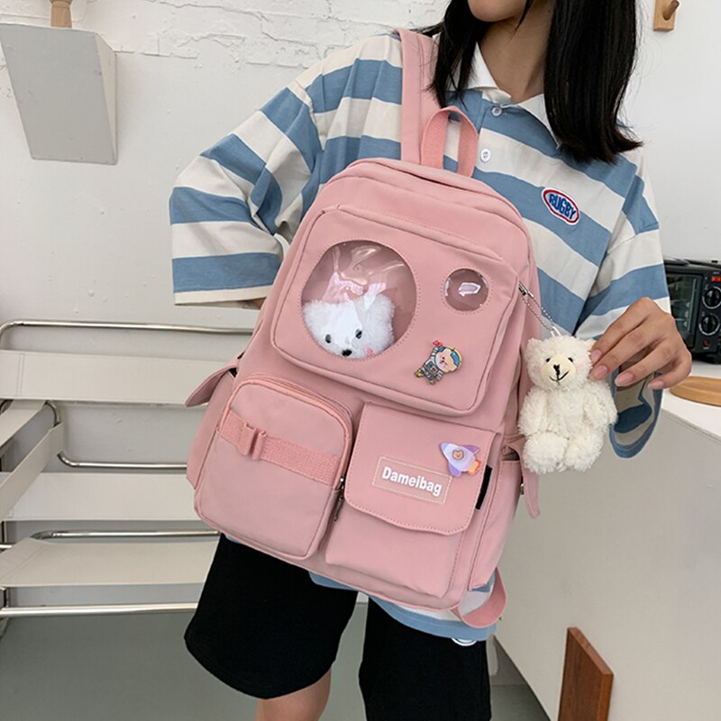 Cute Backpack For College Girls Student Laptop Backpack Clear Ita Bag Women Travel Knapsack Large Capacity Bagpack with Pin H202