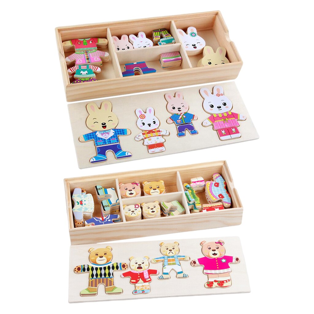 Cartoon Dier Familie Jurk Up Puzzel Bijpassende Sorteren Puzzel Speelgoed Playset