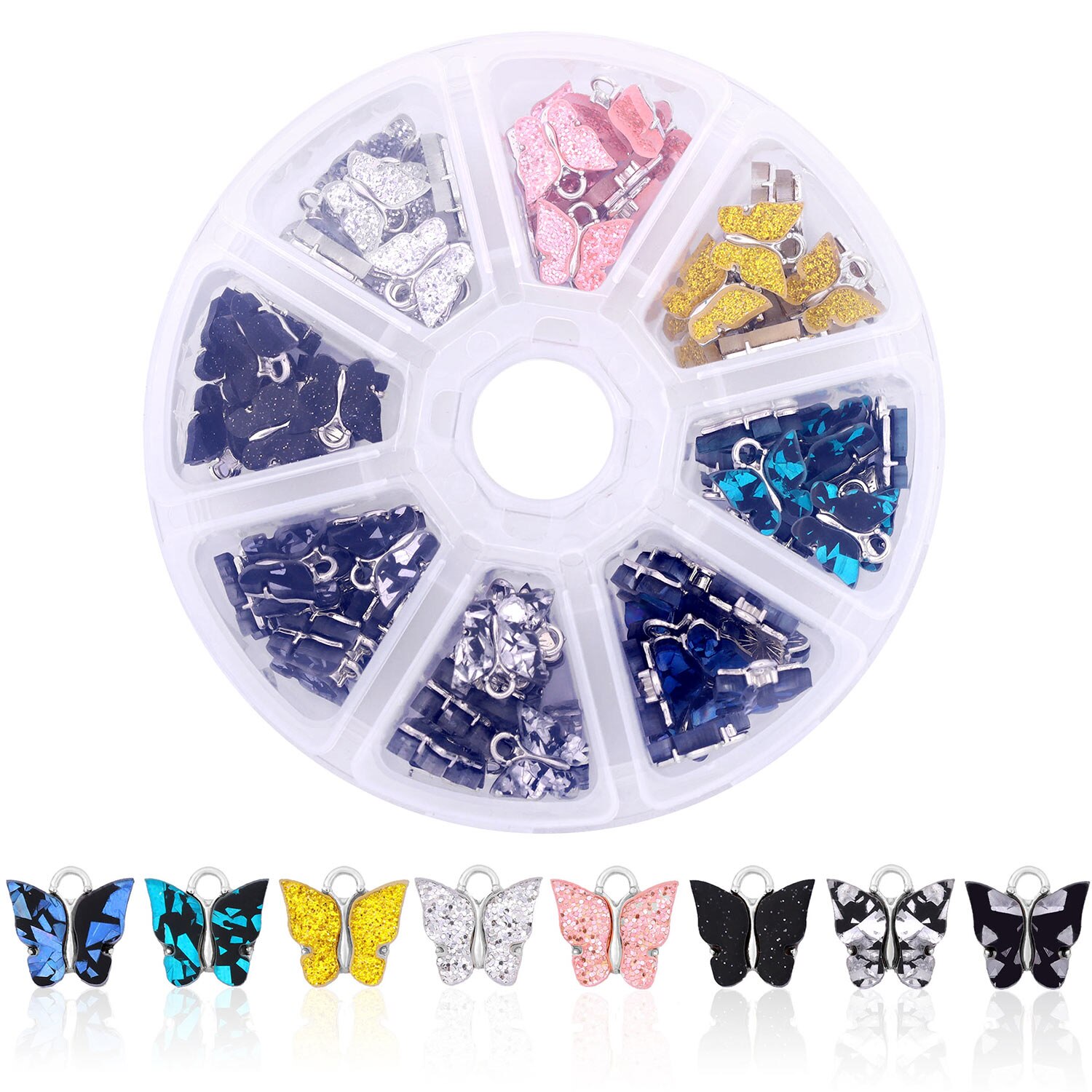 96 Teile/los Shiny Acryl Schmetterling Bunte Charms Schmuck Zubehör Mit Freies Box Für DIY Machen Ohrringe Armbänder Halsketten: B0X21-02