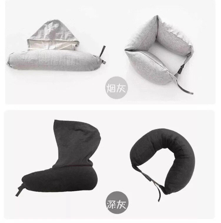 U-shaped Pillow Neck Pillow with Cap Blackout Plane Travel Lunch Break NAP Pillow Travel Mask Hooded Cervical Pillow AT127
