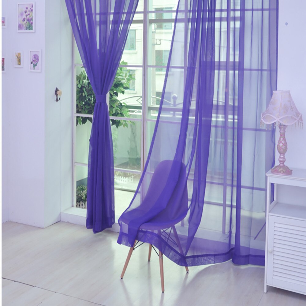 1 Pcs Europe Pure Color Tulle Curtains For Living Room Decoration Modern Chiffon Solid Sheer Voile Kitchen Curtain Home Decor: Purple
