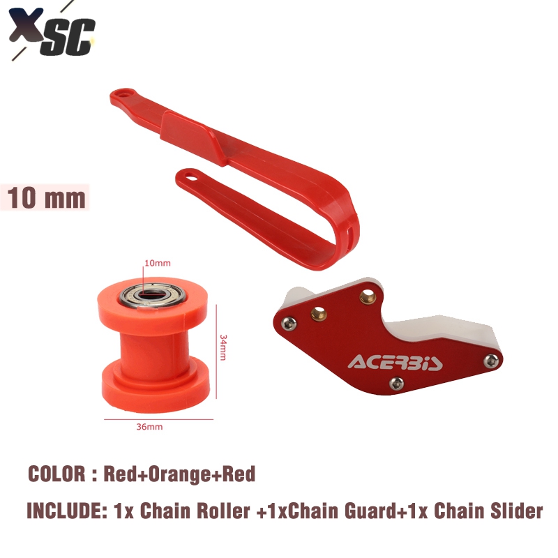 Motorcycle Swingarm Protection Chain Slider Rear Cover Chain Protector Guard Guide Roller Wheel Guard Set Pit Dirt Bike Racing: Red