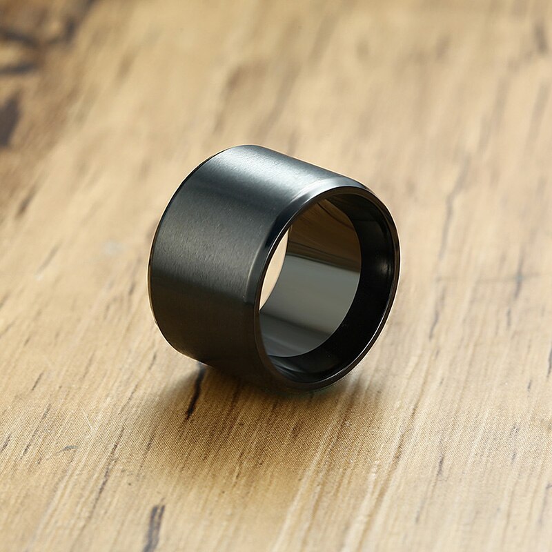 Eenvoudige 15 Mm Chunky Mannen Band Zwart Roestvrij Staal Brede Omvangrijk Man Ring Punk Mannelijke Alliantie Anel