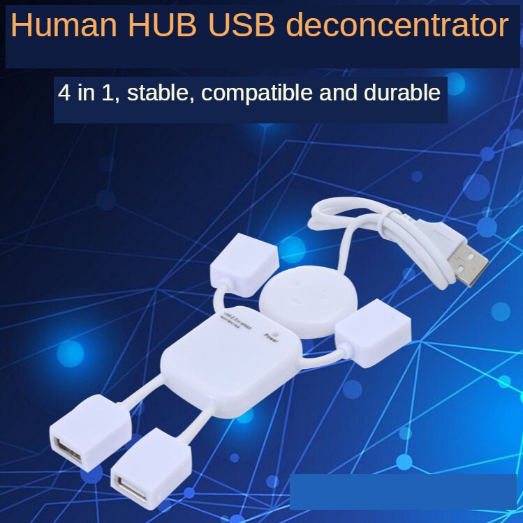 4-port humanoid USB splitter extended hub Quad hub PC hub one drag four in stock