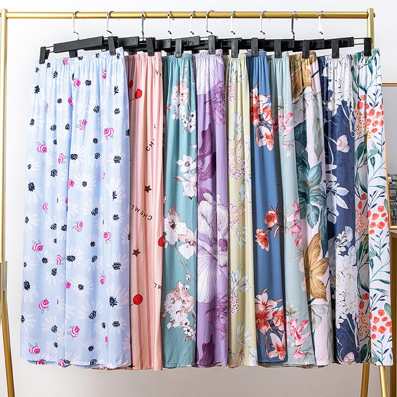 Pyjama en coton et lin pour femmes, style décontracté, confortable et fin, pantalon à jambes larges, pour la maison, en rayonne, grande taille