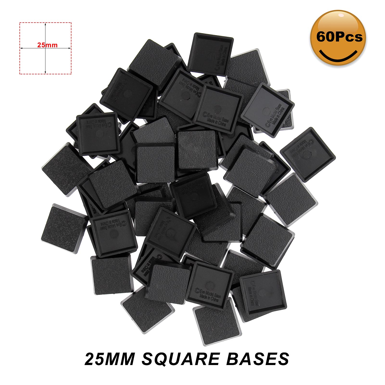 40pcs/60pcs/100pcs 25mm Square Model Bases for Wargames Table Games Plastic Black MB1025: 60pcs