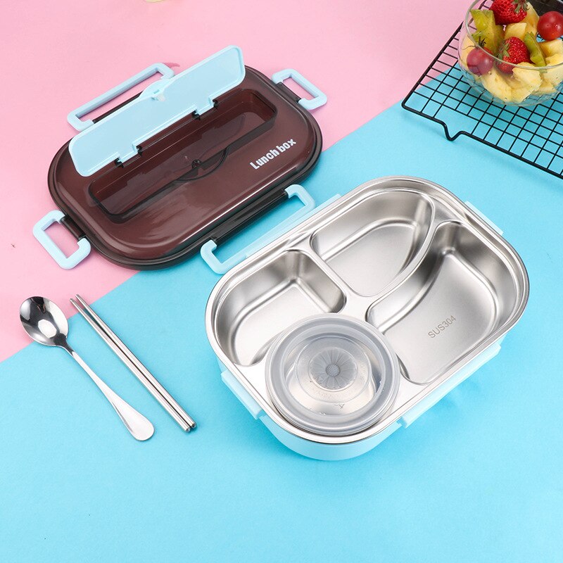 1300ml Stainless Steel 304 Lunch Box With Soup Bowl Leak-Proof Bento Box Dinnerware Set Microwave Adult Student Food Container: Blue