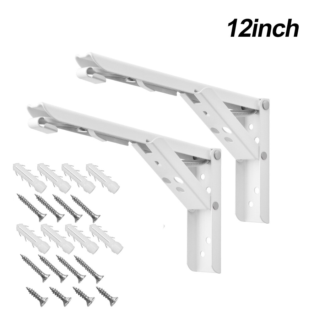 Triangle Table Shelf Bracket Heavy Support 2pcs Wall Mounted Stainless Steel Folding Angle Bracket 8-12 Inch: Paint white-12 inch