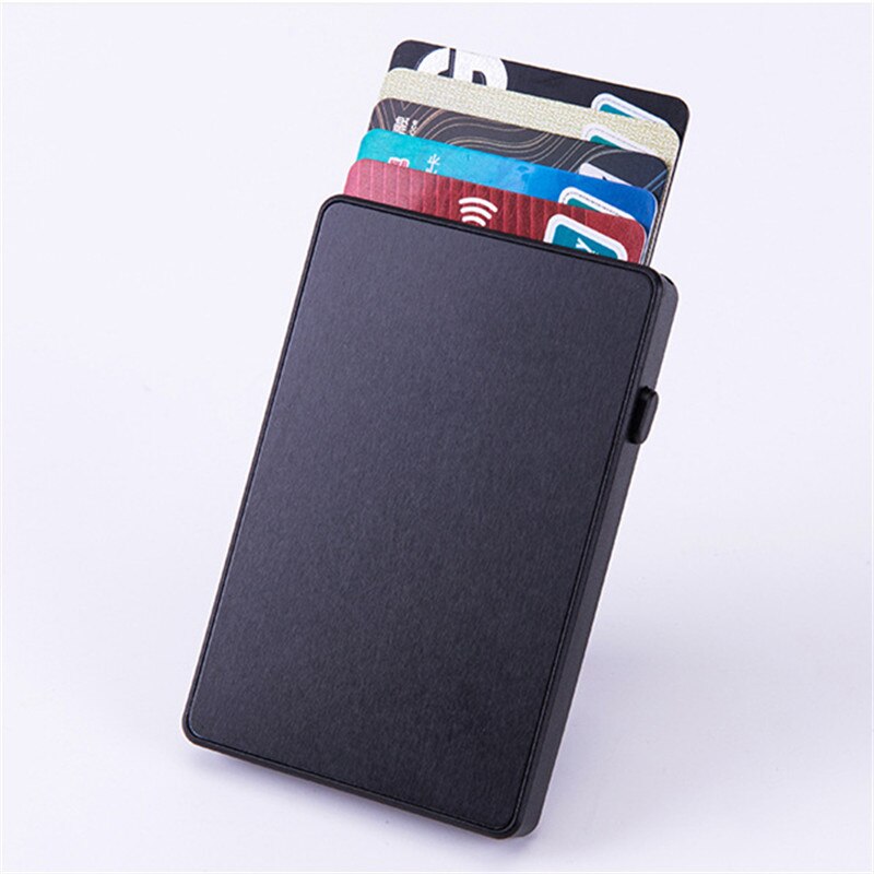 Anti-Diefstal Aluminium Enkele Doos Smart Wallet Slim Rfid Mode Clutch Pop-Up Drukknop Kaarthouder naam Card Case: Black