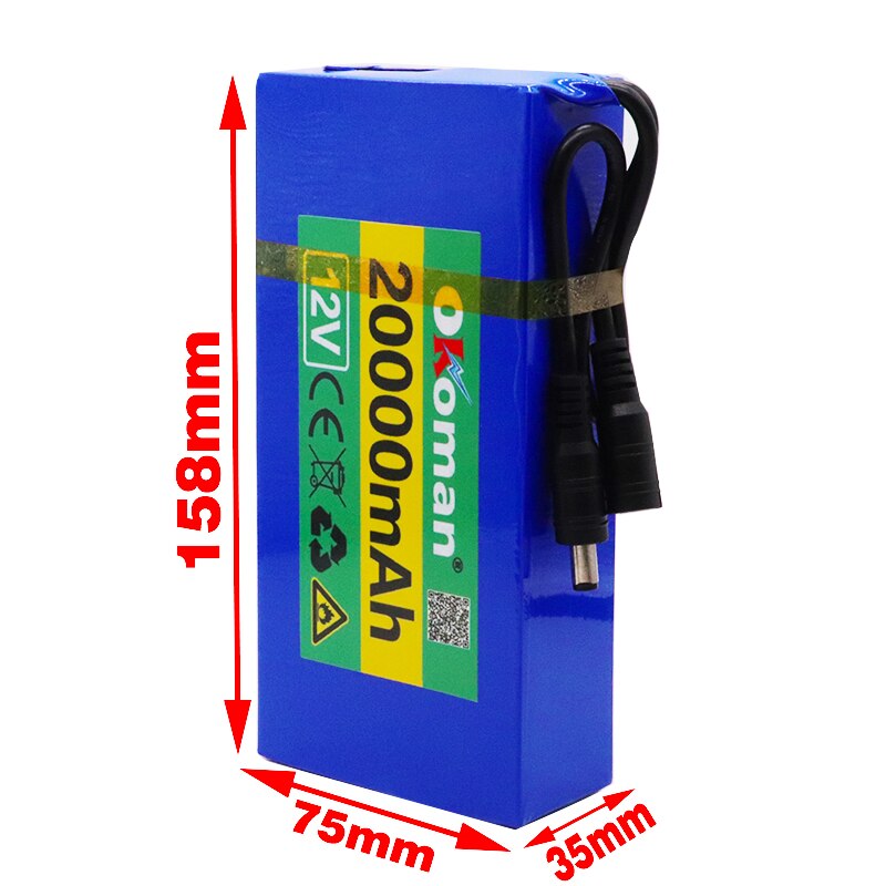 Super Rechargeable Portable Lithium-ion Battery DC 12V 20000mAh With US or EU Plug 12.6v 20Ah battery pack+charger