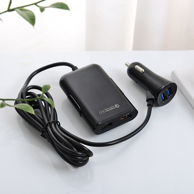 Car Charger - 4 USB Ports - 1.7m Cable - Fast Charging - Back Clip Mount for Tablet Smartphone iPhone